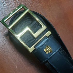 Versace Black Gold Polyester Greca-Buckle Belt